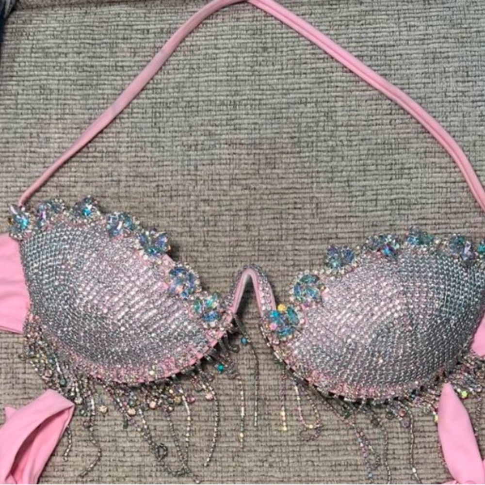 Pink and Silver Embellished Bra